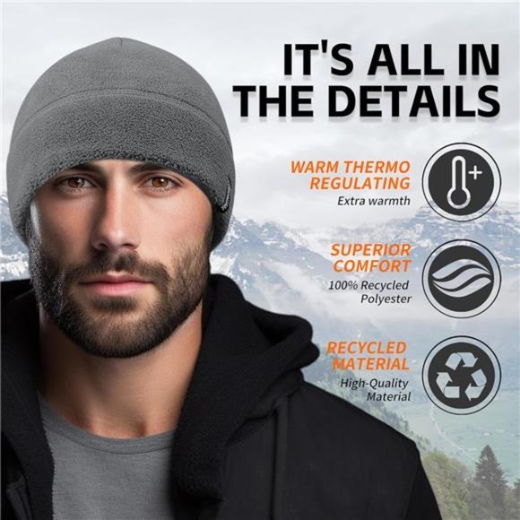 Fleece Cap Winter Warm Beanie Multi-Season Watch Cap Military Army 2 Pack - Picture 2 of 5